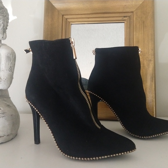 Black heels booties golden zipper and pearls - Picture 2 of 6